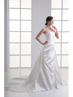 Satin Strapless A-line Sweep Train Embroidered Wedding Dress