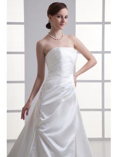 Satin Strapless A-line Sweep Train Embroidered Wedding Dress