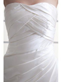 Satin Strapless A-line Sweep Train Embroidered Wedding Dress