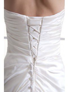 Satin Strapless A-line Sweep Train Embroidered Wedding Dress