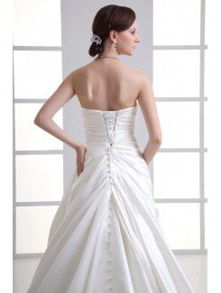 Satin Strapless A-line Sweep Train Embroidered Wedding Dress