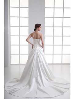 Satin Strapless A-line Sweep Train Embroidered Wedding Dress