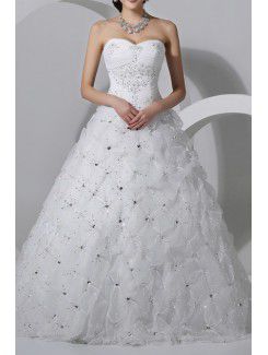 Tulle Sweetheart Chapel Train Ball Gown Wedding Dress with Crystal