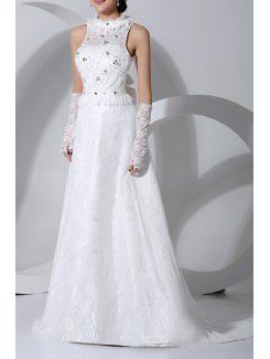 Lace Jewel Chapel Train A-line Wedding Dress with Sequins