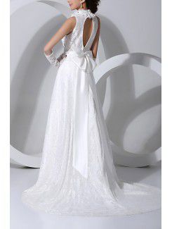 Lace Jewel Chapel Train A-line Wedding Dress with Sequins