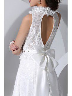 Lace Jewel Chapel Train A-line Wedding Dress with Sequins