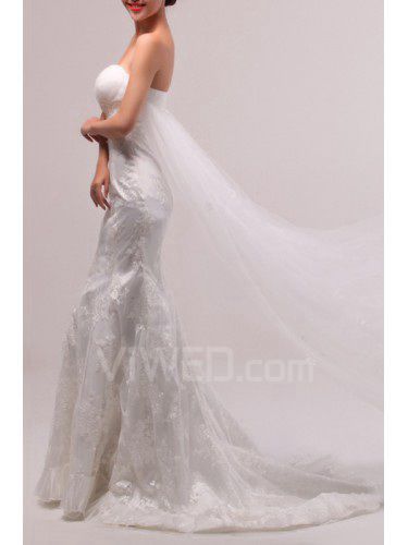 Lace Strapless Chapel Train A-line Wedding Dress with Sequins