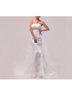 Lace Strapless Chapel Train A-line Wedding Dress with Sequins