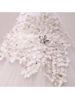 Tulle One Shoulder Cathedral Train Ball Gown Wedding Dress with Embroidered