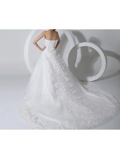 Lace Strapless Chapel Train A-line Wedding Dress with Sequins