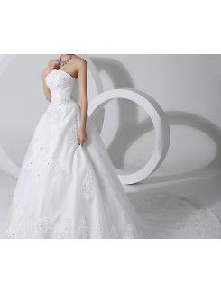 Lace Strapless Chapel Train A-line Wedding Dress with Sequins