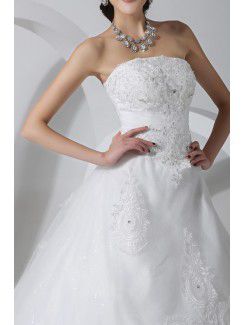 Lace Strapless Chapel Train A-line Wedding Dress with Sequins