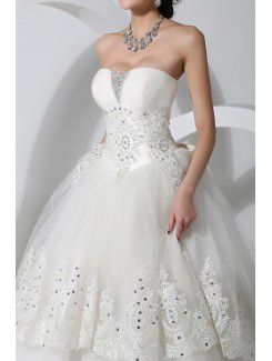 Organza Scoop Chapel Train A-line Wedding Dress with Crystal