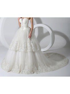 Organza Scoop Chapel Train A-line Wedding Dress with Crystal