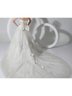 Organza Scoop Chapel Train A-line Wedding Dress with Crystal