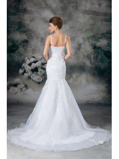 Organza Spaghetti Sweep Train Sheath Sash Wedding Dress