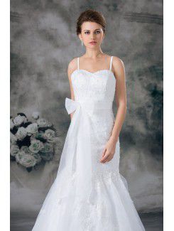 Organza Spaghetti Sweep Train Sheath Sash Wedding Dress