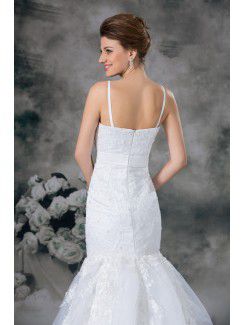 Organza Spaghetti Sweep Train Sheath Sash Wedding Dress