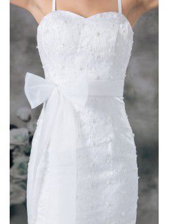 Organza Spaghetti Sweep Train Sheath Sash Wedding Dress