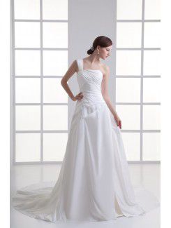 Taft one-shoulder-a-lineschleifezug hochzeitskleid