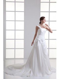 Taffeta One-Shoulder A-line Sweep Train Wedding Dress