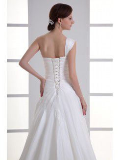 Taffeta One-Shoulder A-line Sweep Train Wedding Dress