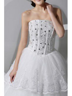 Lace Strapless Cathedral Train A-line Wedding Dress with Crystal