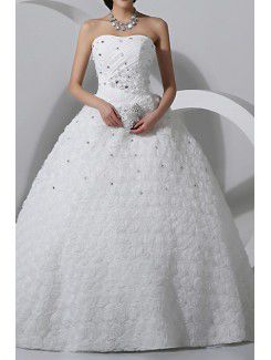 Lace Scoop Chapel Train Ball Gown Wedding Dress with Crystal