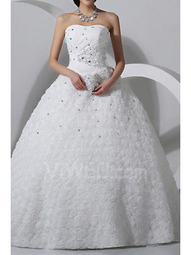 Lace Scoop Chapel Train Ball Gown Wedding Dress with Crystal