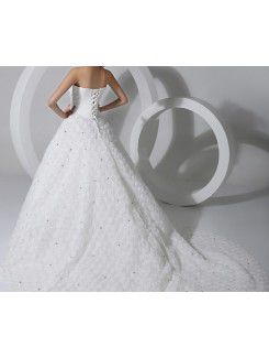 Lace Scoop Chapel Train Ball Gown Wedding Dress with Crystal