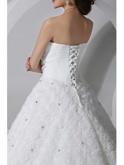 Lace Scoop Chapel Train Ball Gown Wedding Dress with Crystal