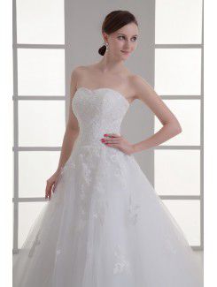 Satin and Net Sweetheart A-line Sweep Train Embroidered Wedding Dress