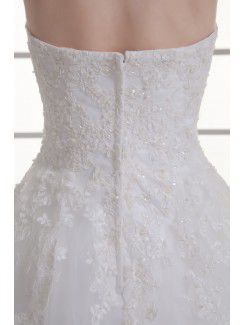 Satin and Net Sweetheart A-line Sweep Train Embroidered Wedding Dress