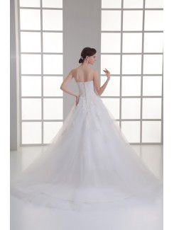 Satin and Net Sweetheart A-line Sweep Train Embroidered Wedding Dress