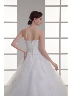 Satin and Net Sweetheart A-line Sweep Train Embroidered Wedding Dress