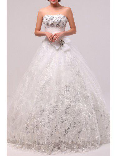 Tulle Strapless Floor Length Ball Gown Wedding Dress with Sequins