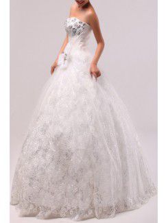 Tulle Strapless Floor Length Ball Gown Wedding Dress with Sequins