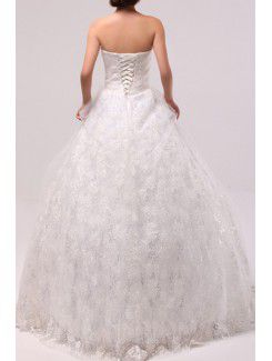 Tulle Strapless Floor Length Ball Gown Wedding Dress with Sequins