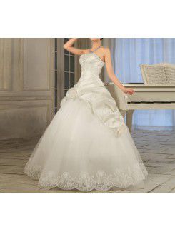 Lace Strapless Floor Length Ball Gown Wedding Dress with Sequins