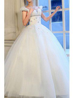 Organza Off-the-Shoulder Floor Length Ball Gown Wedding Dress with Sequins