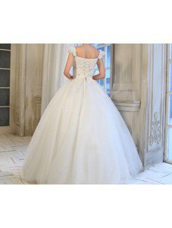 Organza Off-the-Shoulder Floor Length Ball Gown Wedding Dress with Sequins