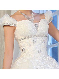 Organza Off-the-Shoulder Floor Length Ball Gown Wedding Dress with Sequins