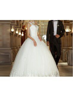 Tulle One Shoulder Floor Length Ball Gown Wedding Dress with Sequins