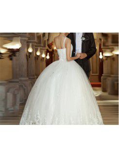 Tulle One Shoulder Floor Length Ball Gown Wedding Dress with Sequins