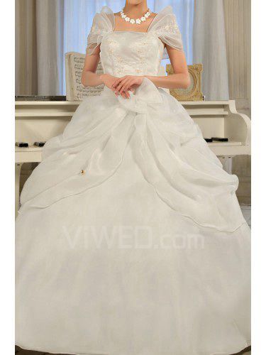 Satin off-the-schulter bodenlangen ballkleid brautkleid mit handgefertigten blumen