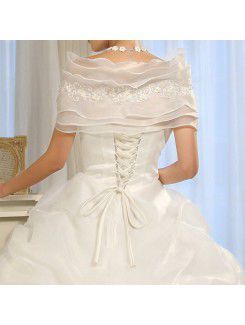 Satin Off-the-Shoulder Floor Length Ball Gown Wedding Dress with Handmade Flowers