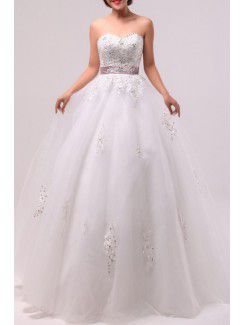 Organza Scoop Floor Length Ball Gown Wedding Dress with Sequins