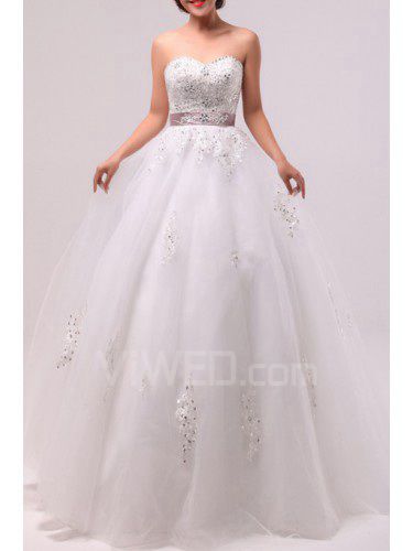 Organza Scoop Floor Length Ball Gown Wedding Dress with Sequins