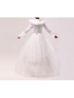 Tulle Jewel Floor Length Ball Gown Wedding Dress with Handmade Flowers