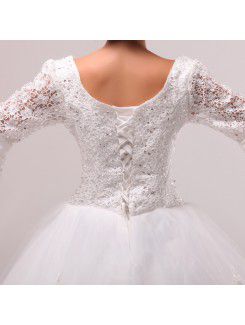 Lace V-neck Floor Length Ball Gown Wedding Dress with Sequins